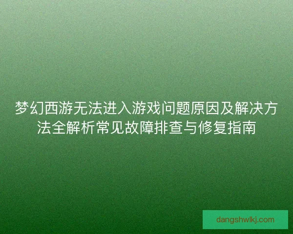 梦幻西游无法进入游戏问题原因及解决方法全解析常见故障排查与修复指南
